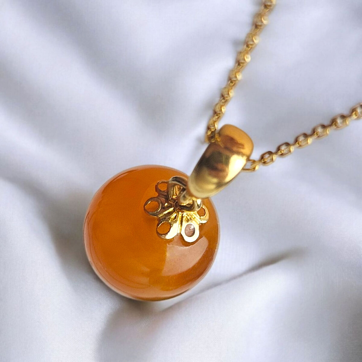 Dainty Vintage Amber Sphere Pendant - Image 4