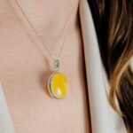 Natural Yellow Baltic Amber Tree of Life Silver Gemstone Drop Pendant Necklace Irish Gift, Large Tree Lover Art Jewelry Teardrop Gold Charm