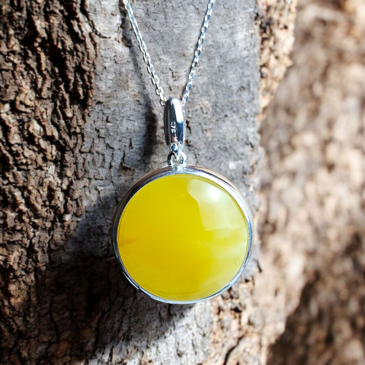 Natural Yellow Baltic Amber Tree of Life Silver Gemstone Drop Pendant Necklace Irish Gift, Large Tree Lover Art Jewelry Teardrop Gold Charm
