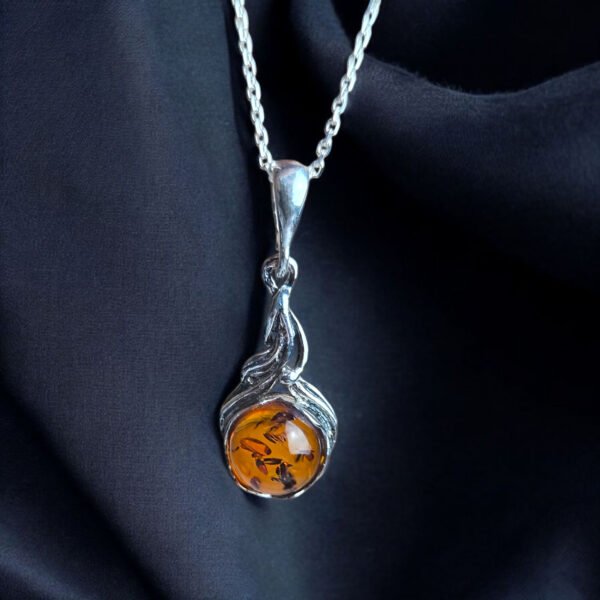 Vintage Natural Honey Baltic Amber Teardrop Silver Drop Pendant, Small Dainty Classic Real Amber Gemstone Jewelry Gift Women
