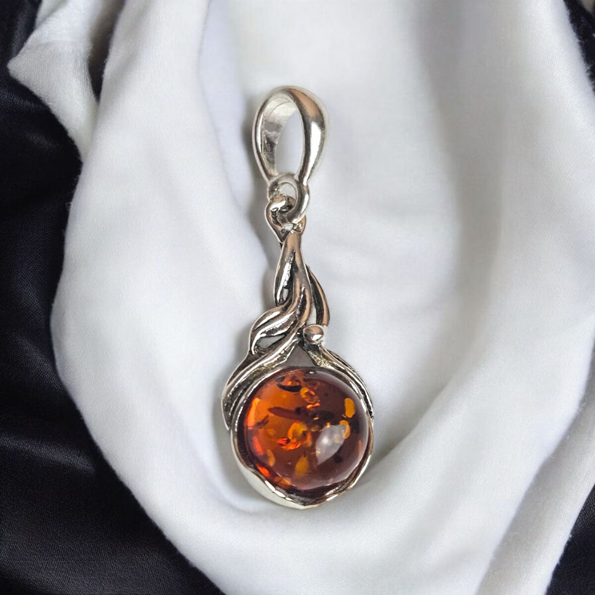 Honey Amber Silver Twist Pendant - Image 4