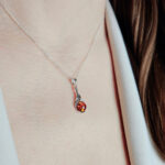 Vintage Natural Honey Baltic Amber Teardrop Silver Drop Pendant, Small Dainty Classic Real Amber Gemstone Jewelry Gift Women