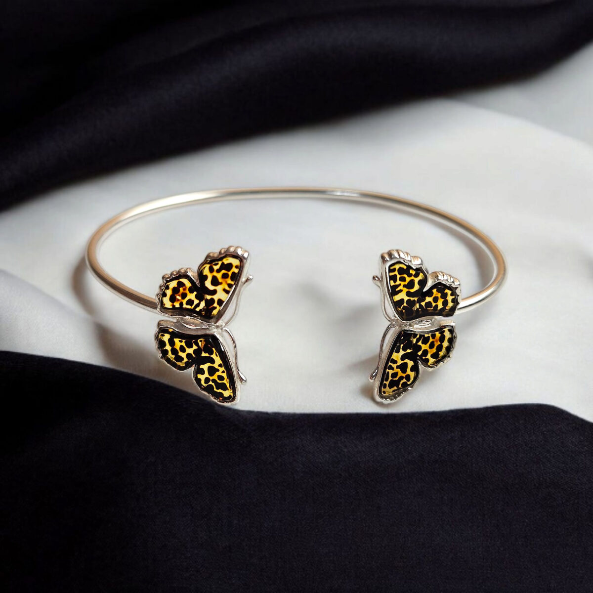 Carved Amber Butterfly Cuff Bracelet - Image 3