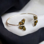 ADJUSTABLE Leopard Butterfly Natural Baltic Amber Silver Bracelet Cuff Bangle Gift Women Girls, Small Dainty Butterfly Charm Jewelry