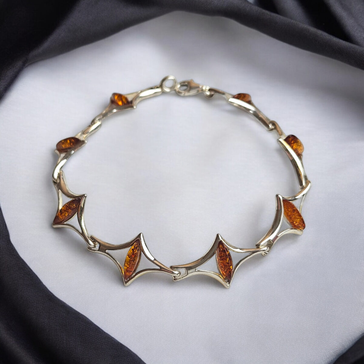 Adjustable-Bracelets-Sterling-Silver-Dainty-Gemstone-Natural-Real-Baltic-Amber-Small-Link-Bracelet-for-Women-UK-Ireland Amber Silver Link Bracelet Honey - Image 3