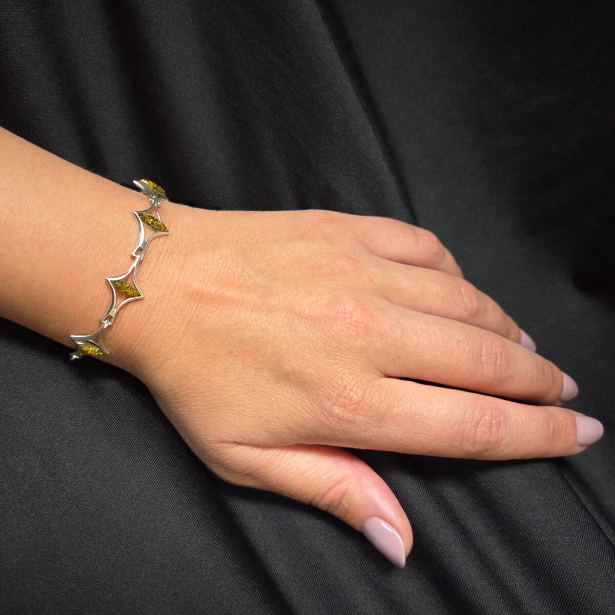 ADJUSTABLE Green Natural Baltic Amber Sterling Silver Link Bracelet Women Girlfriend Wife, Small Gemstone Stone Crystal Dainty Bracelet Gift