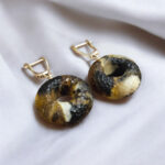 METEORITE Baltic Amber Round Large Donut Teardrop Earrings Sterling Silver Gift Women, Carved Gemstone Chunky Drop Dangle Jewelry