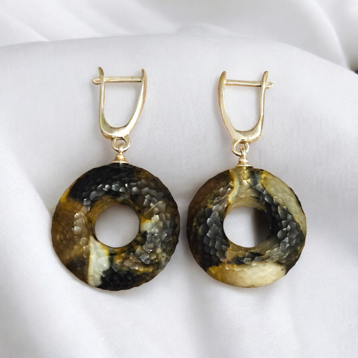 Celestial Carved Amber Amulet Earrings - Image 3
