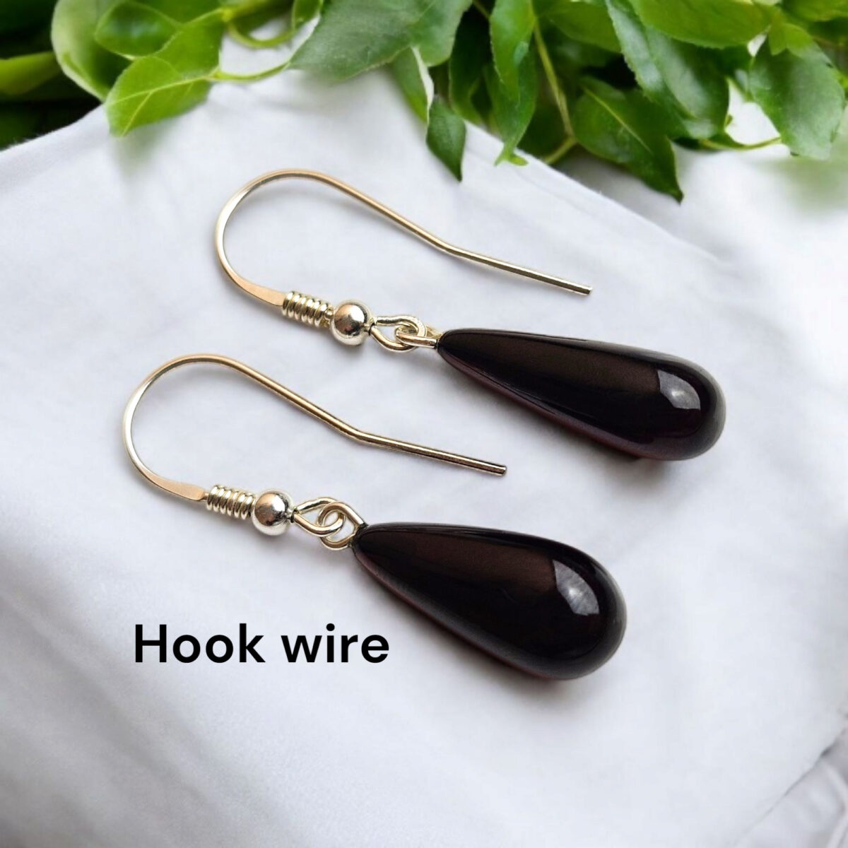 Natural Black Cherry Baltic Amber Drop Teardrop Dangle Earrings Sterling Silver, Red Gemstone Classic Jewelry Long Elegant Earrings Women