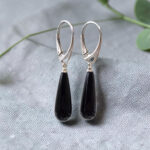 Natural Black Cherry Baltic Amber Drop Teardrop Dangle Earrings Sterling Silver, Red Gemstone Classic Jewelry Long Elegant Earrings Women