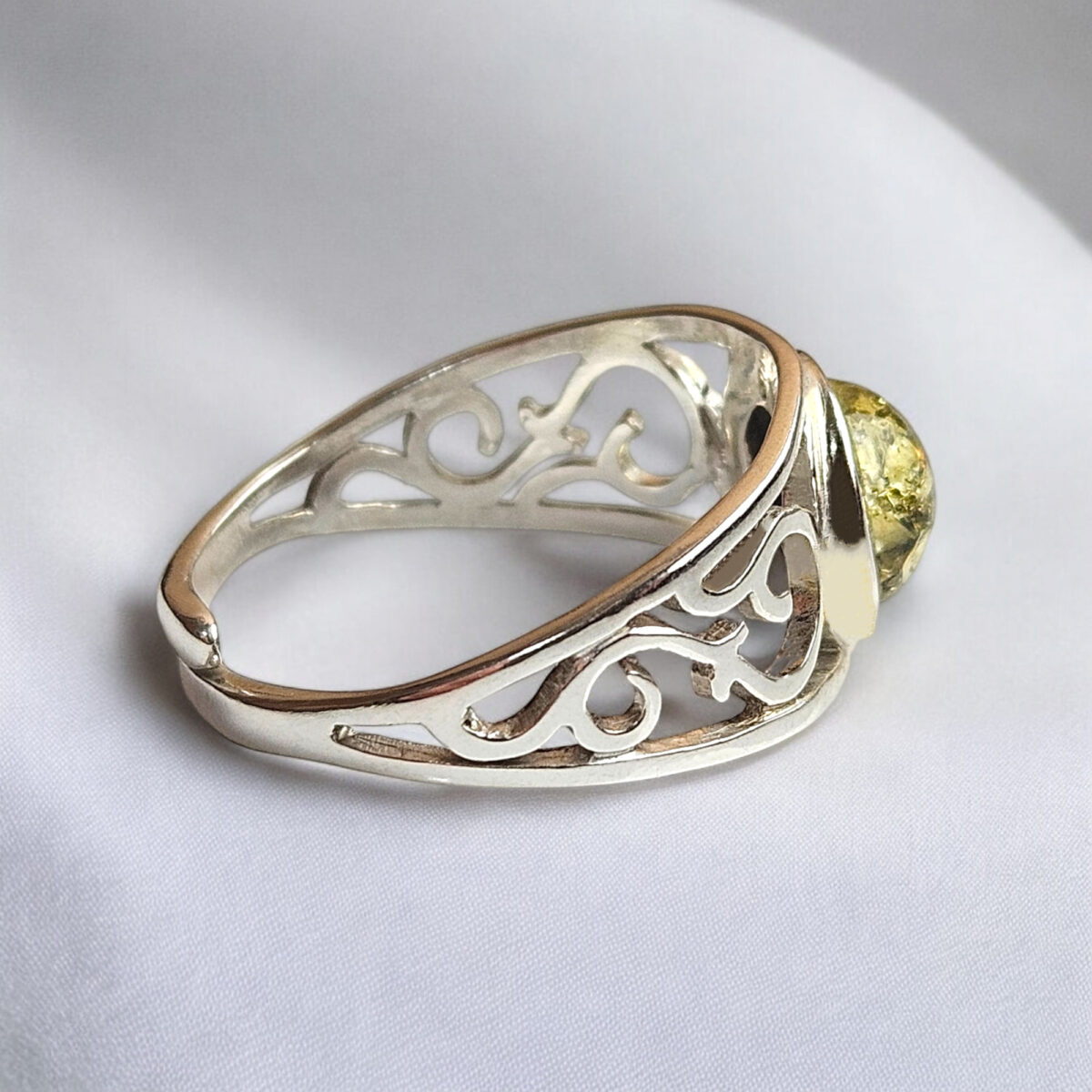 Adjustable Green Amber Silver Unisex Ring - Image 3