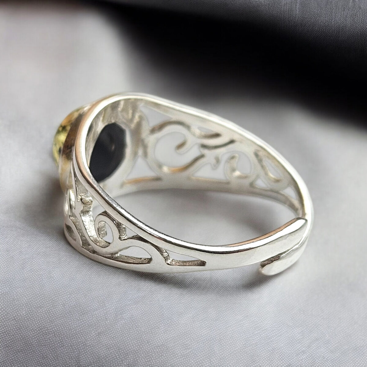 Adjustable Green Amber Silver Unisex Ring - Image 4