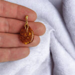 Natural Honey Baltic Amber Teardrop Pendant Gold Silver Necklace Gift Women, Small Dainty Gemstone Gold Jewelry, Tiny Drop Charm