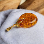 Natural Honey Baltic Amber Teardrop Pendant Gold Silver Necklace Gift Women, Small Dainty Gemstone Gold Jewelry, Tiny Drop Charm