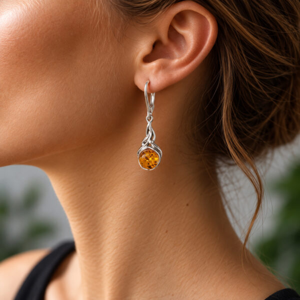 Natural Baltic Amber Earrings Teardrop Sterling Silver, Vintage Small Drop Long Earring Gemstone Gift, Dainty Real Amber Jewelry Women