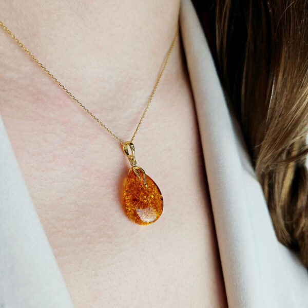 Natural Honey Baltic Amber Teardrop Pendant Gold Silver Necklace Gift Women, Small Dainty Gemstone Gold Jewelry, Tiny Drop Charm