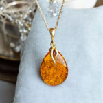 Natural Honey Baltic Amber Teardrop Pendant Gold Silver Necklace Gift Women, Small Dainty Gemstone Gold Jewelry, Tiny Drop Charm