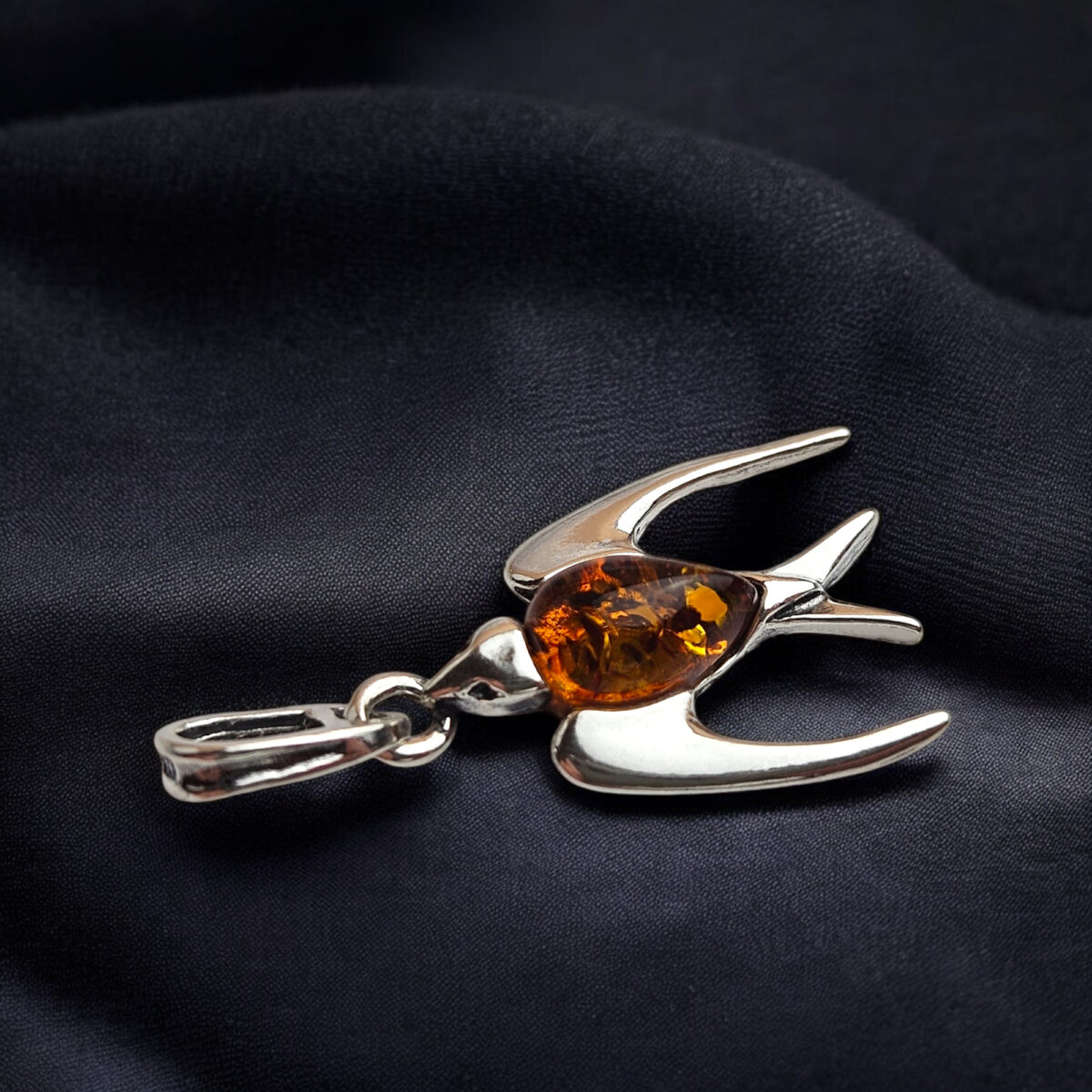 Swallow-Pendant-Baltic-Amber-Necklace-Sterling-Silver-Dainty-Small-Bird-Lover-Jewelry-Gift-for-Women-Girls-UK-Ireland Amber Swallow Pendant - Image 3