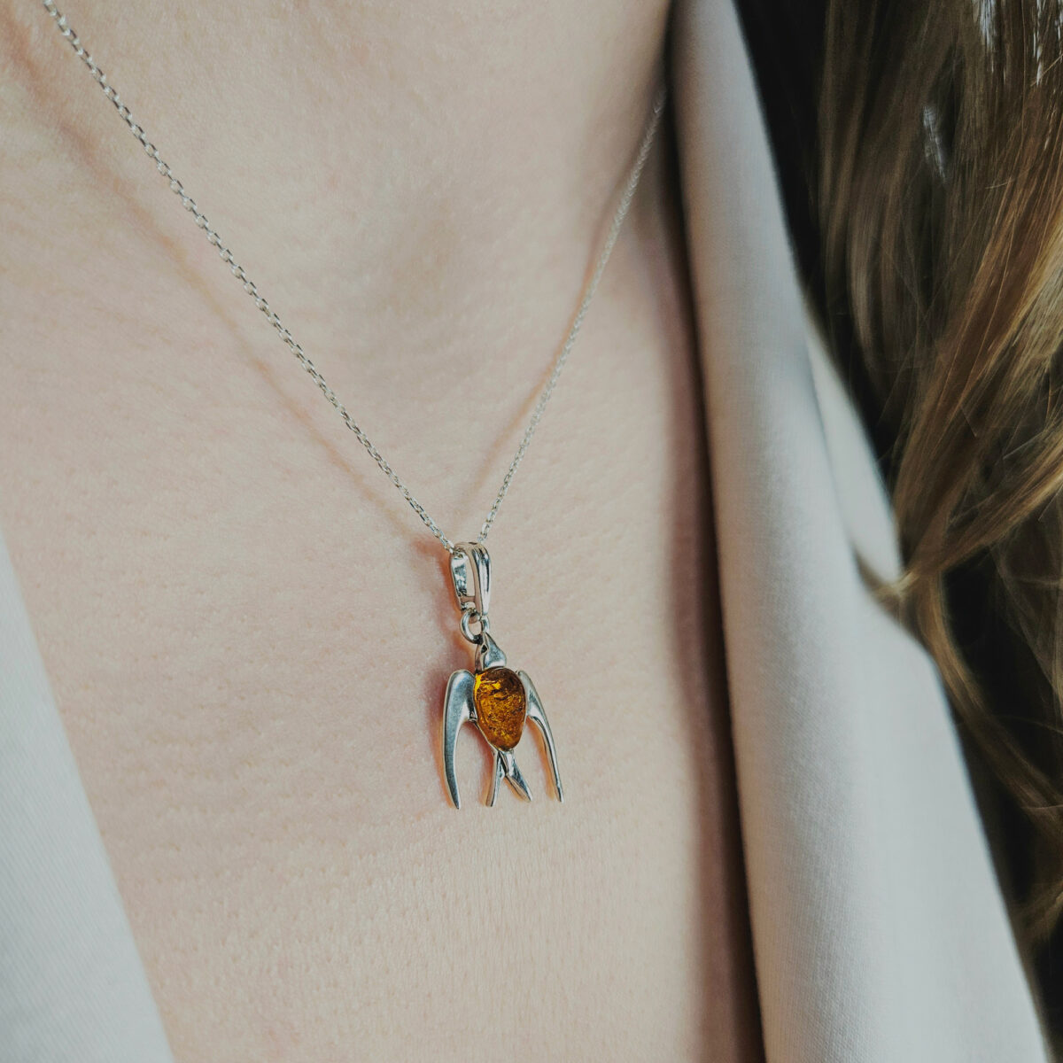 Swallow-Pendant-Baltic-Amber-Necklace-Sterling-Silver-Dainty-Small-Charm-Bird-Lover-Jewellery-Gift-for-Women-Girls-UK-Ireland Dainty Baltic Amber Silver Swallow Drop Charm Pendant Necklace, Swallow Jewelry Small Bird Lover Gifts, Natural Tiny Cute Amber Teardrop