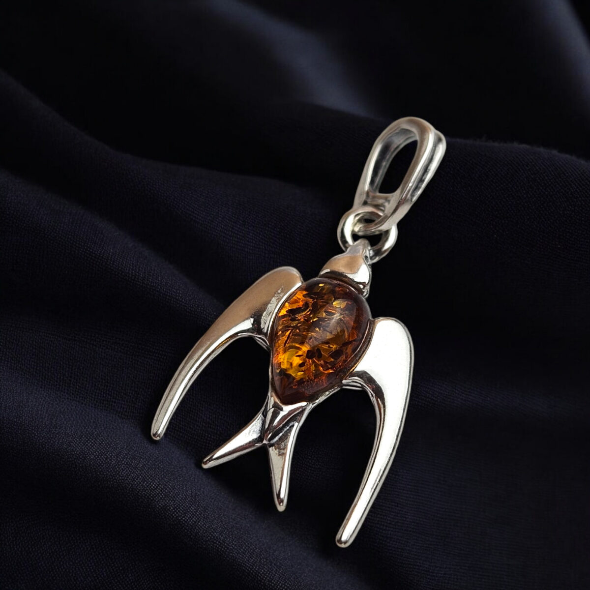 Swallow-Pendant-Real-Baltic-Amber-Necklace-Sterling-Silver-Dainty-Small-Bird-Lover-Jewellery-Gift-for-Women-Girls-UK-Ireland Dainty Baltic Amber Silver Swallow Drop Charm Pendant Necklace, Swallow Jewelry Small Bird Lover Gifts, Natural Tiny Cute Amber Teardrop