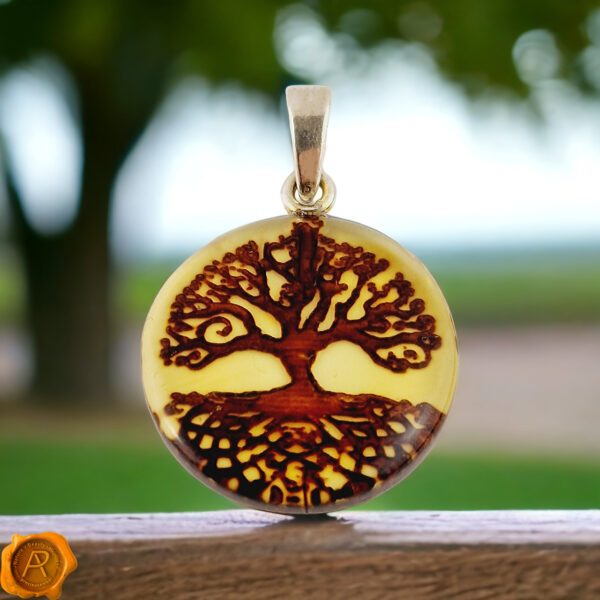 Tree of Life Amber Gemstone Gift, Baltic Amber Jewelry Teardrop Tree Pendant Charm Necklace, Tree Lover Art Irish Gifts, Amber Tree Silver