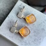 Geometric Amber Cube Silver Earrings - Image 3