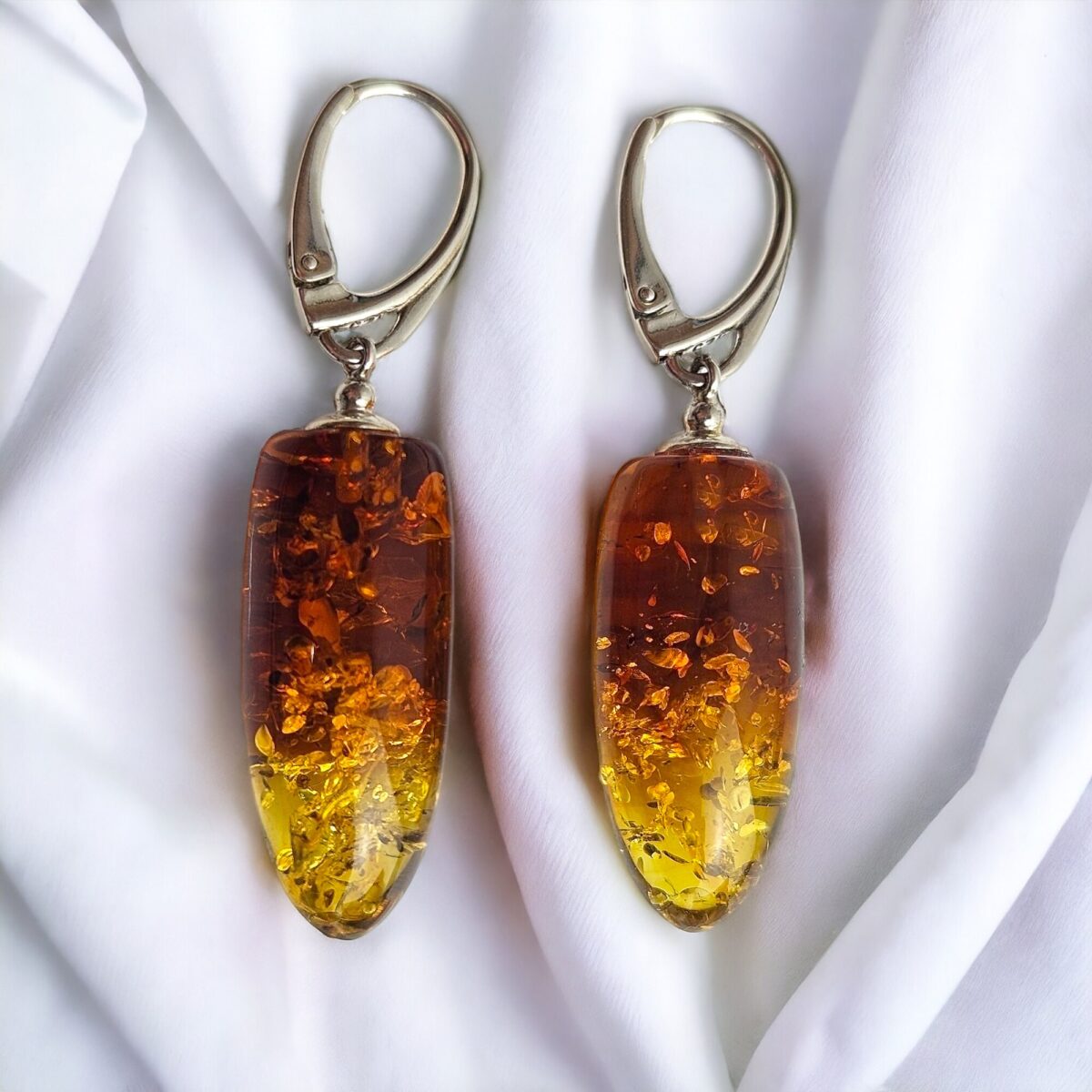 Amber Bullet Silver Earrings - Image 3