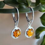 Dainty Amber Drop Silver Earrings