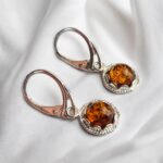 Dainty Amber Drop Silver Earrings - Image 2