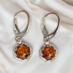 Dainty Amber Drop Silver Earrings - Image 3