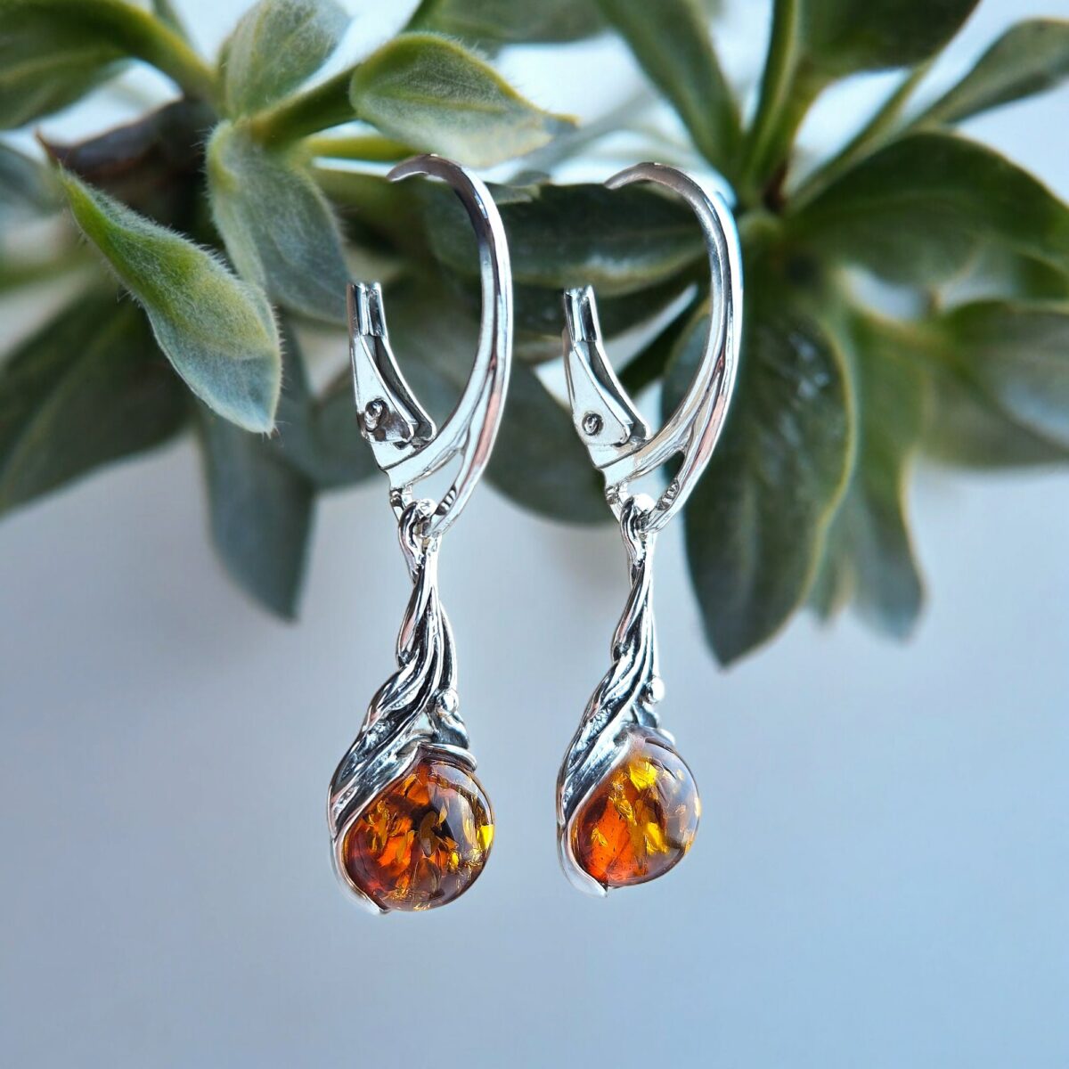 Honey Amber Drop Earrings - Image 3