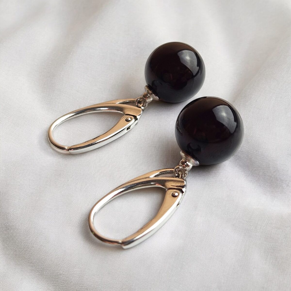 Cherry Amber Dainty Sphere Earrings 10mm - Image 3