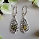 Green Amber Subtle Silver Earrings - Image 3