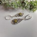 Green Amber Subtle Silver Earrings - Image 4