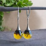 Earthy Green Amber Inclusion Silver Earrings