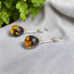Earthy Green Amber Inclusion Silver Earrings - Image 3