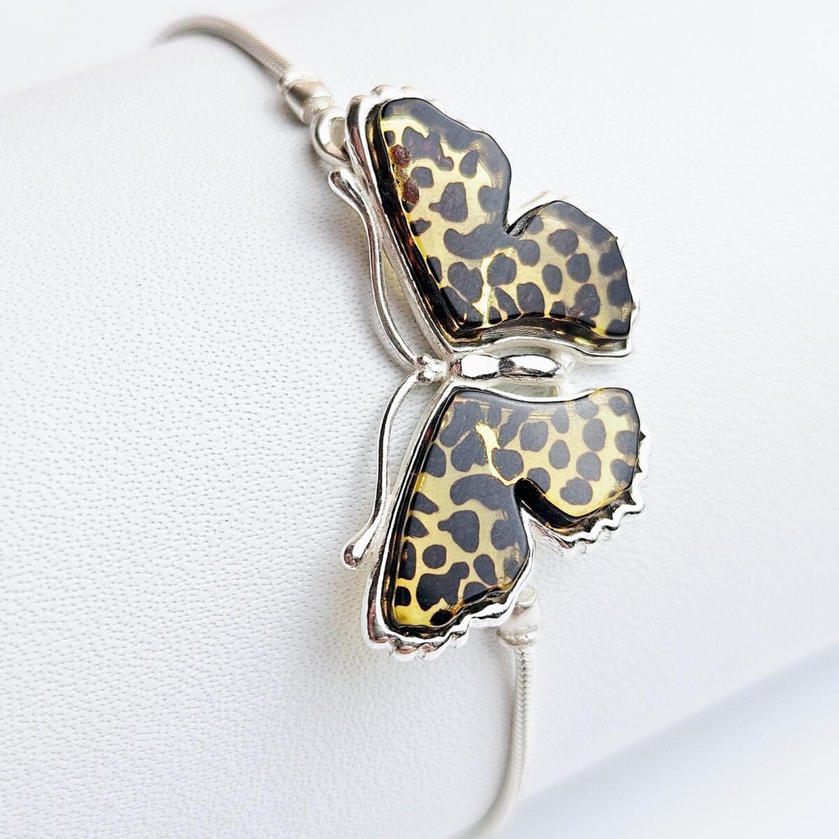 Carved Amber Silver Butterfly Tie Bracelet - Image 2
