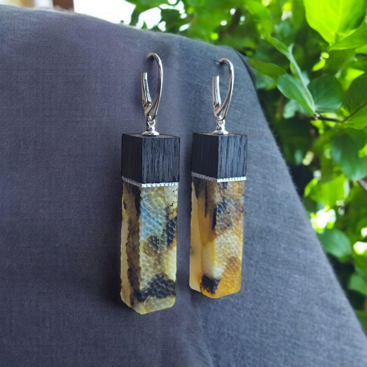 Black Swamp Oak Celestial Amber Earrings - Image 1