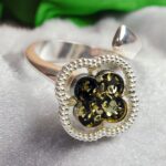 Adjustable Four Leaf Clover Green Amber Ring
