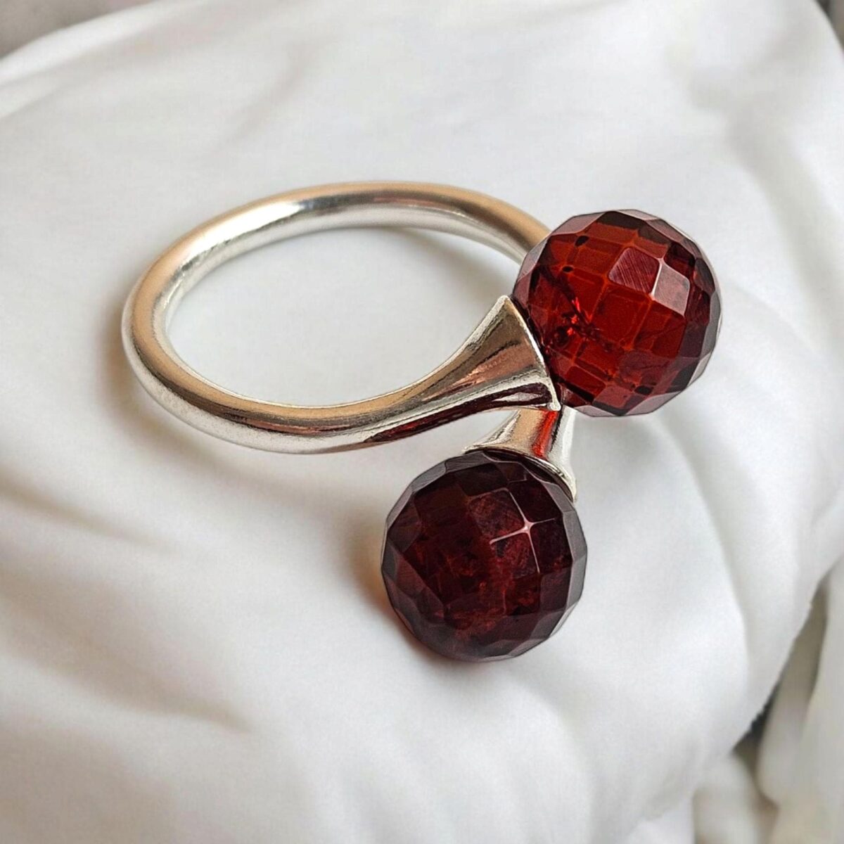 Adjustable Faceted Cherry Amber Wrap Ring - Image 4