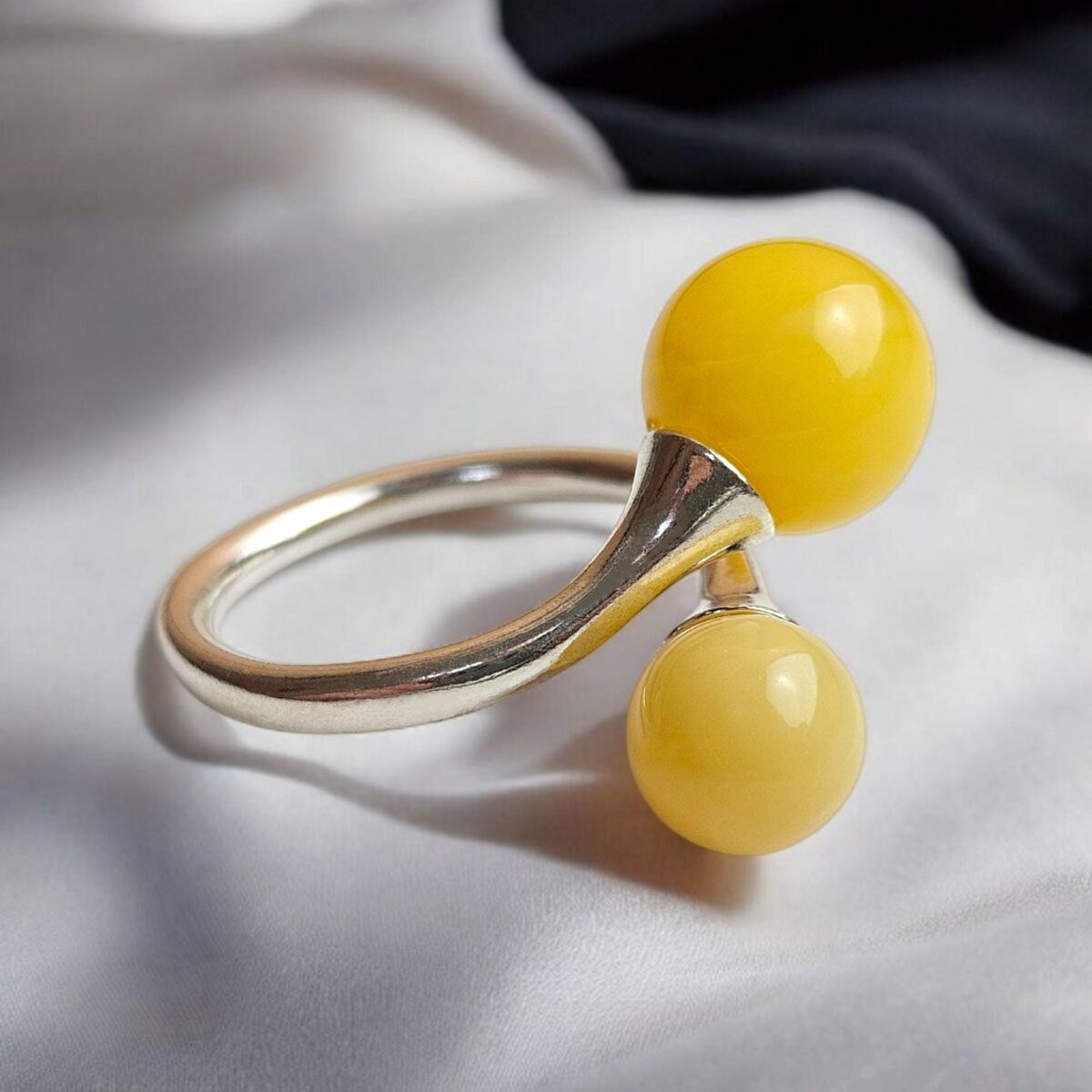 Adjustable Butterscotch Amber Silver Wrap Ring - Image 4