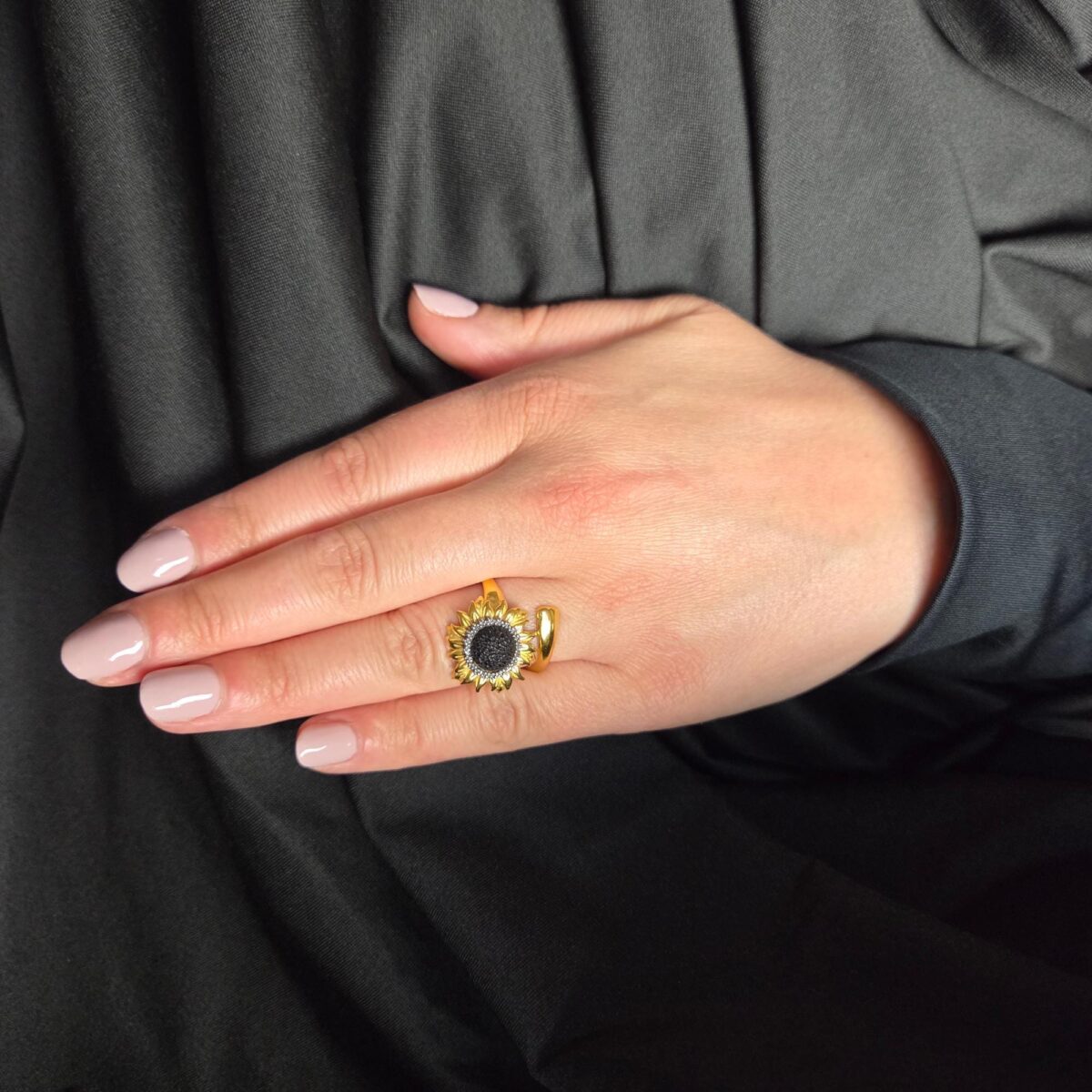 Carved Amber Sunflower Wrap Ring - Image 2
