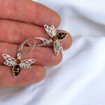 Carved Amber Bee Silver Earrings - Image 4