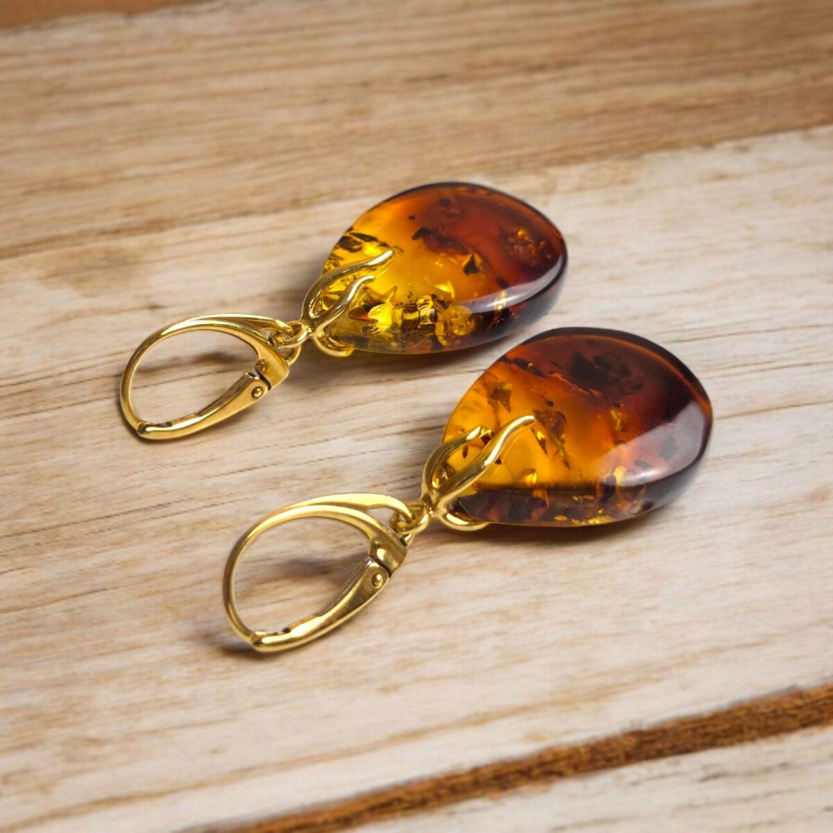 Gradient Amber Teardrop Gold Earrings - Image 2