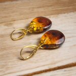 Gradient Amber Teardrop Gold Earrings - Image 2