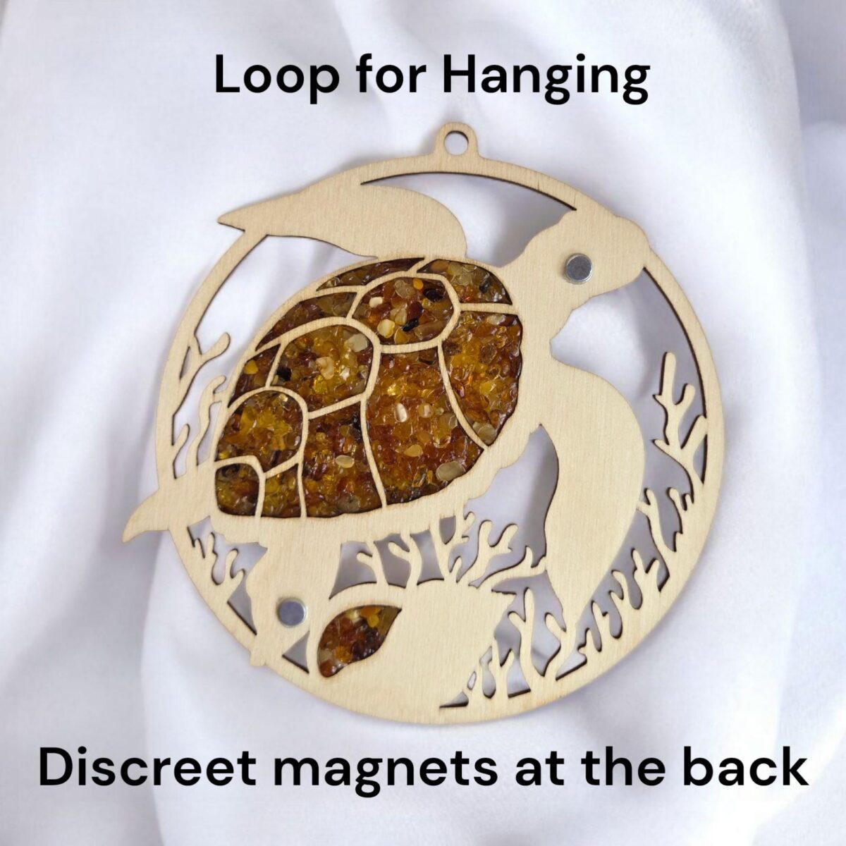 Magnetic Amber Sea Turtle Ornament with Stand - Image 3
