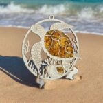 Magnetic Amber Sea Turtle Ornament with Stand