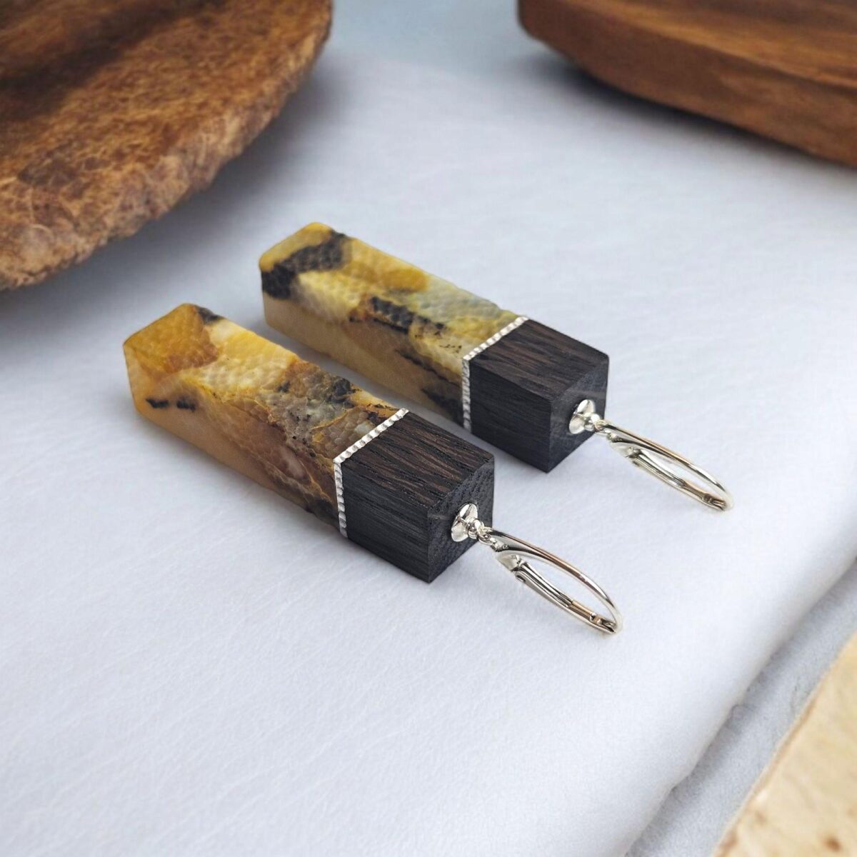 Black Swamp Oak Celestial Amber Earrings - Image 2