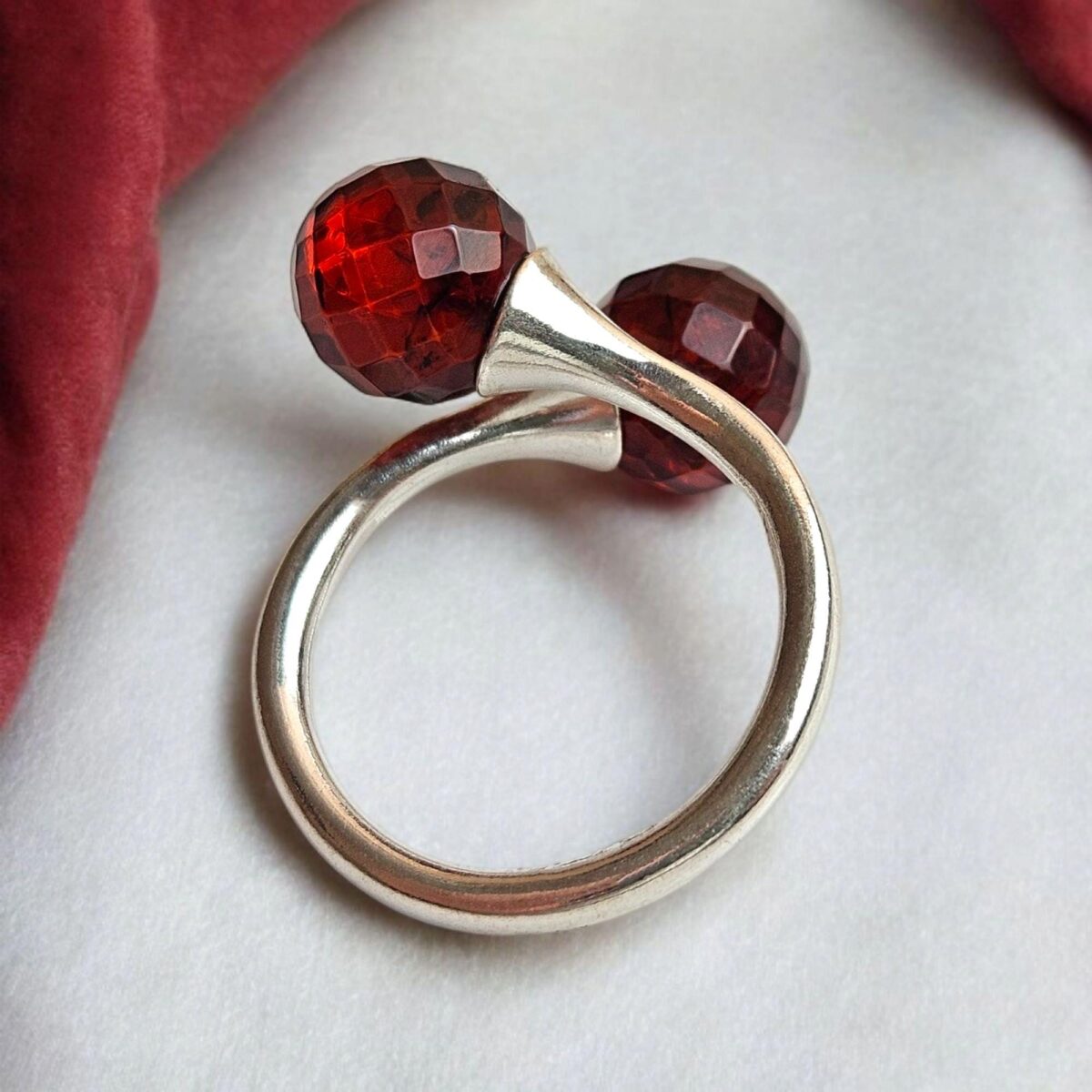 Adjustable Faceted Cherry Amber Wrap Ring - Image 3