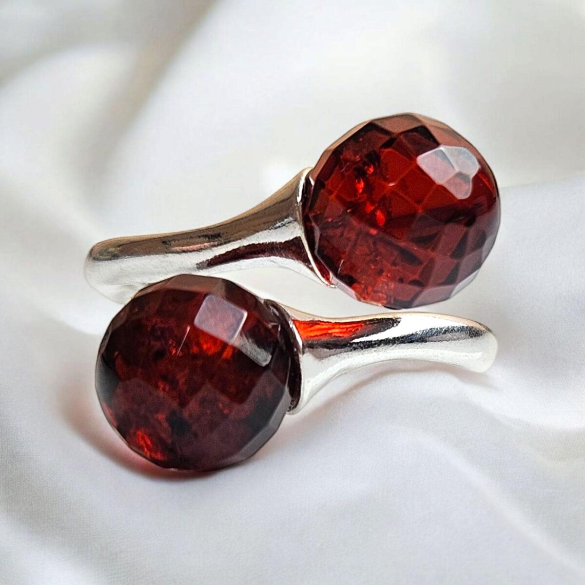 Adjustable Faceted Cherry Amber Wrap Ring - Image 1